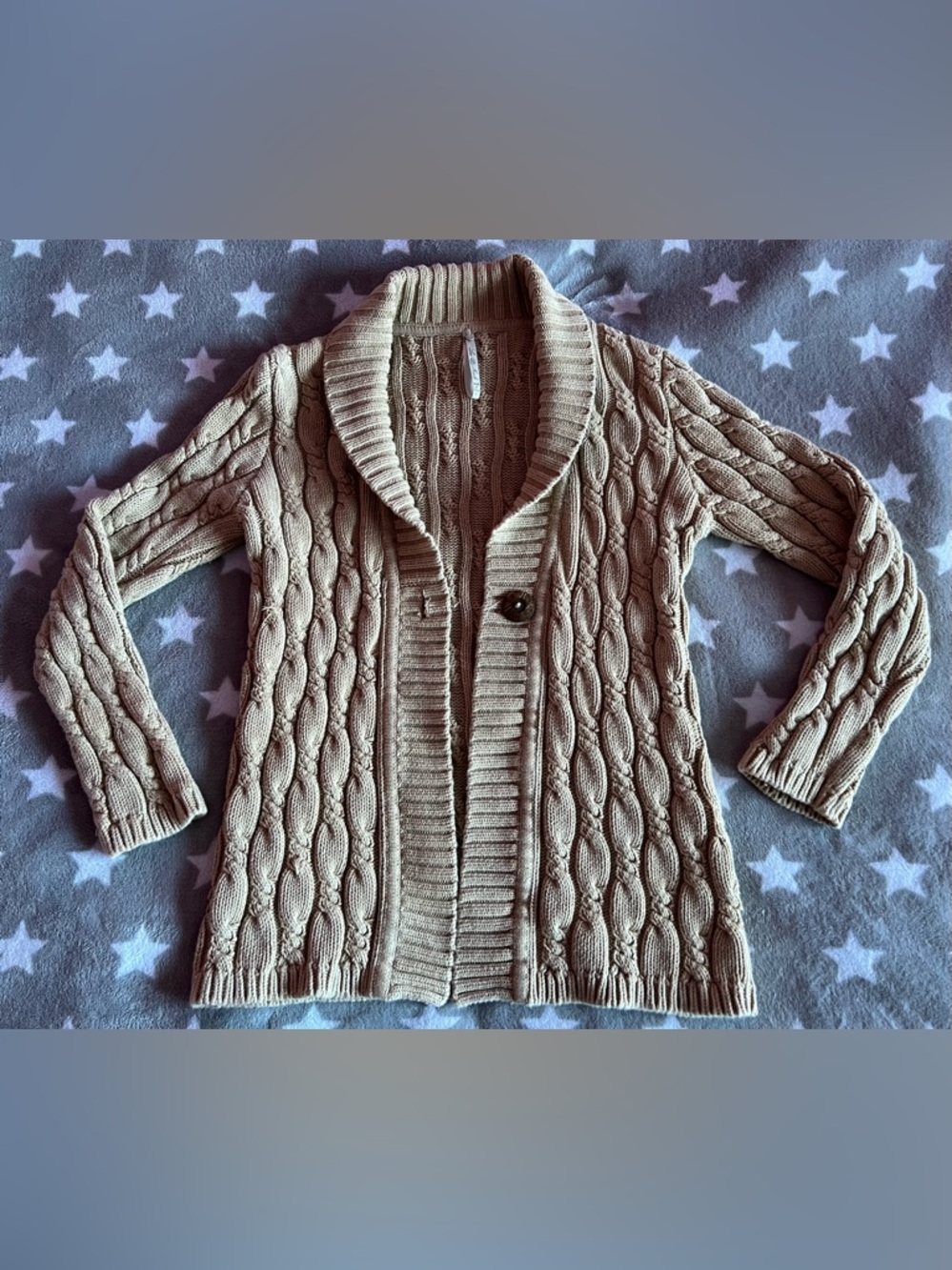 Leo & Nicole Cable Knit Shawl Collar Cardigan - Beige
